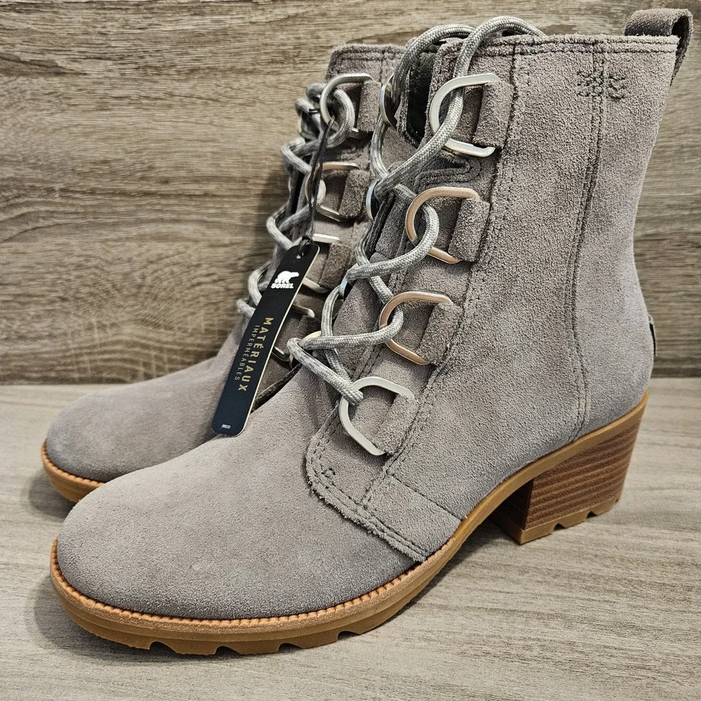 Sorel Womens Cate Lace‎ Boots 6.5 Gray Suede Waterproof Comfort EVA NL4314-052